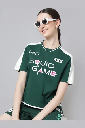 Free Authority Squid Game Printed Regular V-Neck Cotton T-shirt For Women