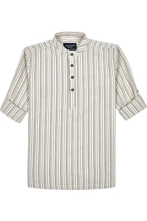 CHARCHIT Boys Comfort Fit Band Collar Vertical Striped Cotton Casual Shirt