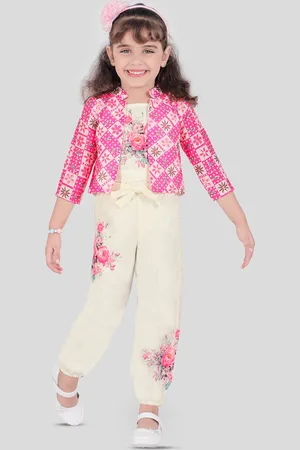 CAVIO Girls Printed T-shirt and Shrug with Trousers Clothing Set