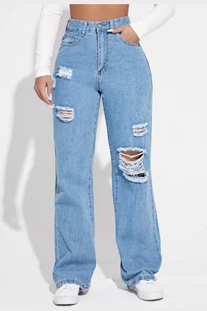 KOTTY Women Cotton Straight Fit High-Rise Highly Distressed Jeans