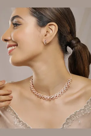 Rubans Rose Gold Plated Cubic Zirconia Studded Jewellery Set