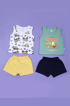 V-Mart Boys Pack Of 2 Printed Sleeveless Pure Cotton T-Shirts With Shorts