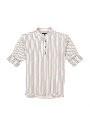 CHARCHIT Boys Comfort Fit Band Collar Vertical Striped Cotton Casual Shirt