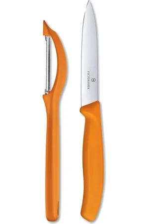 Victorinox Swiss Made Orange 2 Pieces Straight Edge Paring knife Set and U Peeler 10 cm