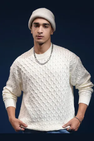 Highlander Men Self Design Round Neck Drop Shoulder Oversized Sweater