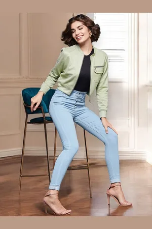 Miss Chase Women Stand Collar Solid Casual Bomber Jacket