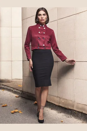 Miss Chase Women Mandarin Collar Solid Casual Tailored Jacket