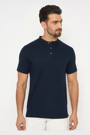 Duke Men Solid Mandarin Collar Cotton Slim Fit T-shirt