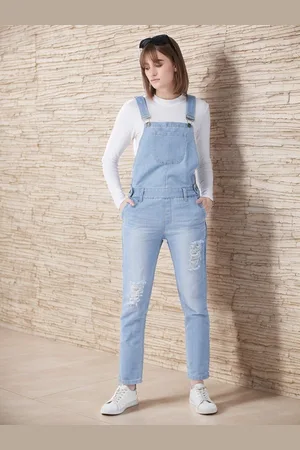 Miss Chase Women Cotton Ribbed Denim Dungaree