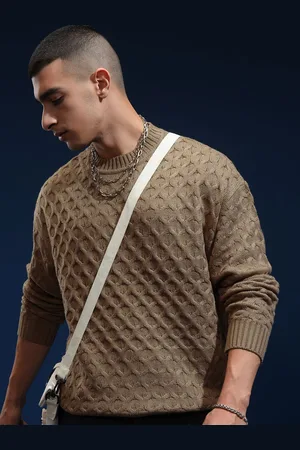 Highlander Men Self Design Round Neck Drop Shoulder Oversized Sweater