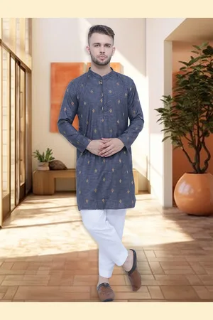 Kuons Avenue Woven Design Mandarin Collar Long Sleeves Straight Kurta