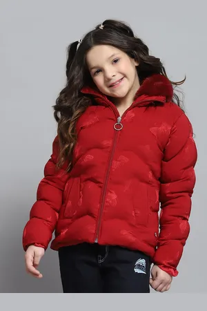 Monte Carlo Girls Mock Collar Conversational Printed Casual Lightweight Puffer Jacket