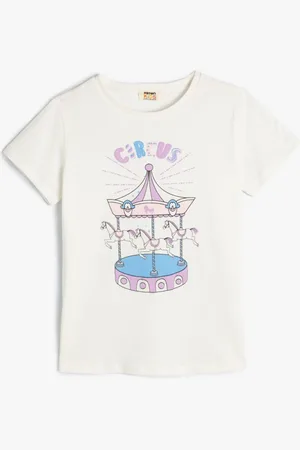 Koton Girls Graphic Printed Round Neck Cotton T-shirt