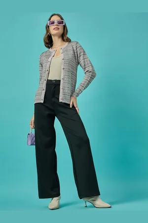 CLAPTON Women Geometric Printed Woollen Cardigan