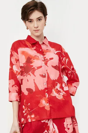 Max Collection Women Spread Collar Floral Printed Cotton Casual Shirt