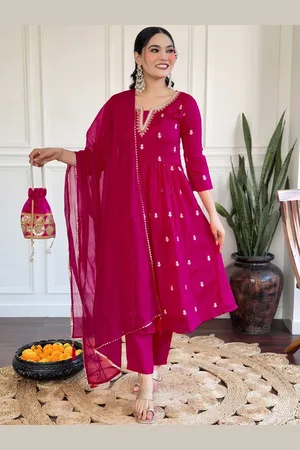 ASCIIBLUES Women Floral Embroidered Regular Kurta with Trousers & With Dupatta