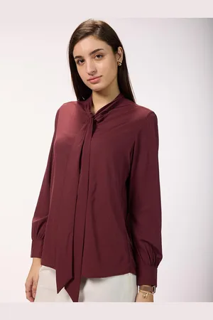 Bombay High Women Relaxed Fit Tie-up Neck Solid Semiformal Shirt