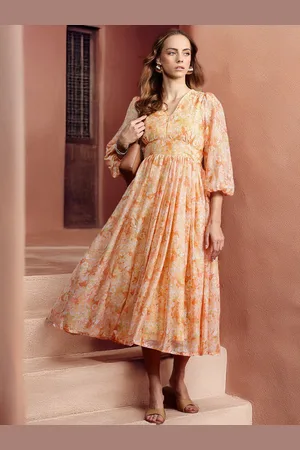all about you Floral Print Puff Sleeve A-Line Midi Dress