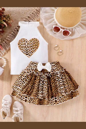 BAESD Girls Printed Round Neck Top With Skirt