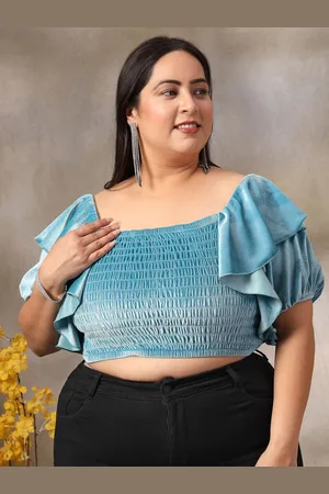KASSUALLY Women Smocked Velvet Crop Top