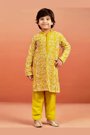 Vastramay Boys Floral Embroidered Mandarin Collar Regular Georgette Kurta With Pyjama