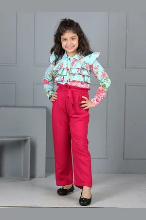 Cutiekins Girls Floral Printed Shirt Collar Long sleeves Shirt With Trouser