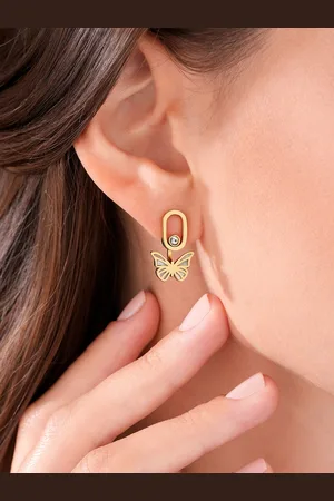 Cerruti 1881 Stainless Steel Artificial Stones Studded Contemporary Drop Earrings