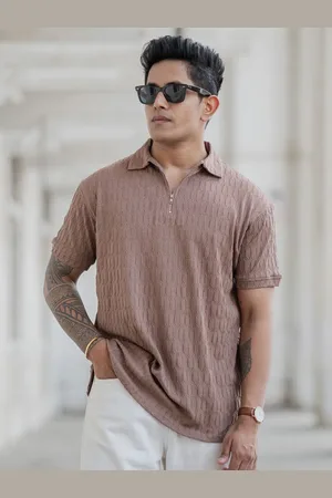 Powerlook Men Self Design Polo Collar Cotton T-shirt