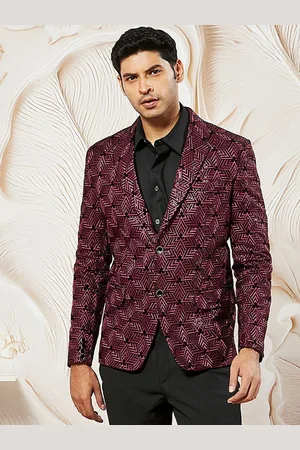 Vastramay Printed Notched Lapel Velvet Single-Breasted Blazer