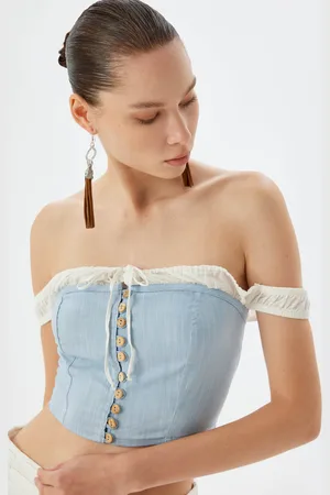 Koton Striped Off-Shoulder Tube Crop Top