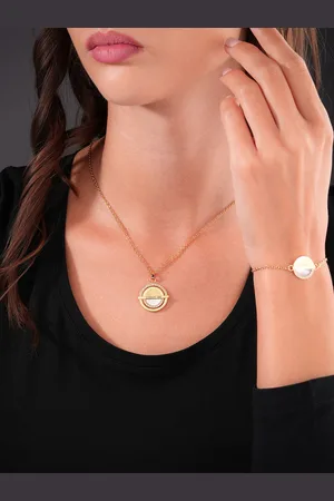 Cerruti 1881 Stainless Steel Stone-Studded Circular-Shaped Pendant With Chain