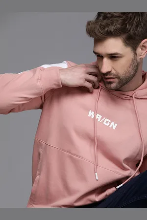 WROGN Men Pink Printed Hooded Pullover Sweatshirt