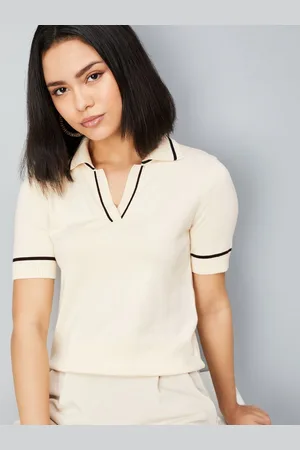 Max Collection Women Solid Polo Collar T-shirt