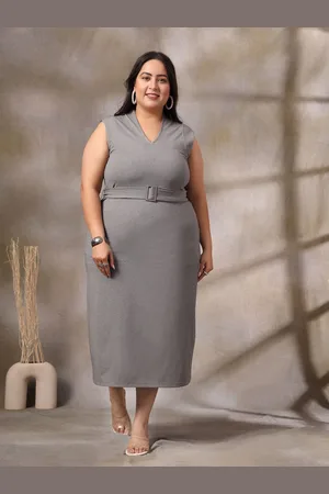KASSUALLY Women V-Neck Pure Cotton Plus Size Sheath Midi Dress