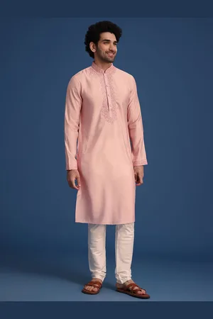 KALKI Fashion Floral Yoke Design Mandarin Collar Thread Work Straight Kurta With Churidar
