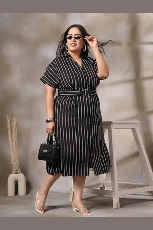 KASSUALLY Women Plus Size Striped Shirt Midi Dress