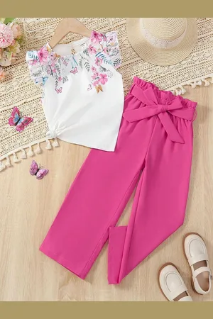 BAESD Girls Printed Round Neck Top With Palazzos