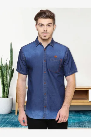 Kuons Avenue Men Blue Contemporary Slim Fit Faded Casual Shirt