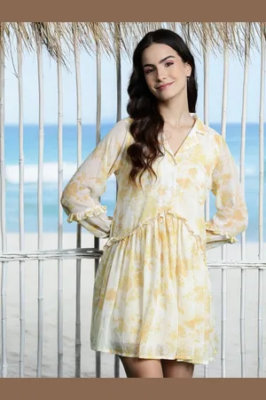 DressBerry Floral Print Puff Sleeve Ruffled A-Line Mini Dress
