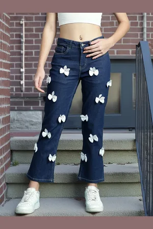 DressBerry Women Stretchable Straight Fit Jeans with Bow-Detail