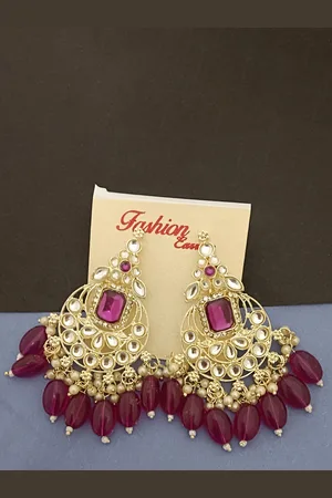 EVY Monalisa CZ Wine Gold-Plated Contemporary Artificial Beads Chandbalis