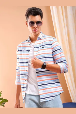 The Indian Garage Co Slim Fit Horizontal Striped Cotton Casual Shirt