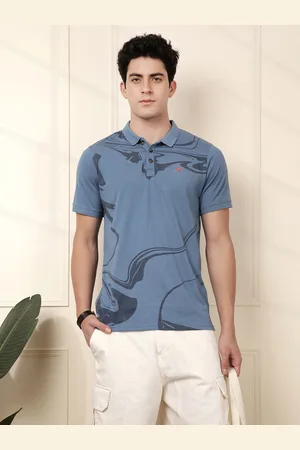WROGN Men Blue Abstract Print Slim Fit Polo Collar T-shirt