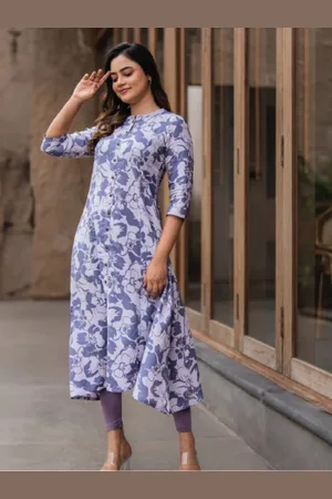 Hay Women Floral Printed Mandarin Collar Neck Ethnic A-Line Kurta
