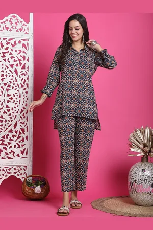 Rajnandini Printed Mandarin Collar Pure Cotton Top & Trousers