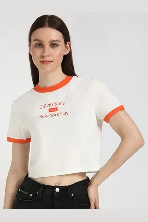 Calvin Klein Women Typography Drop-Shoulder Sleeves T-shirt