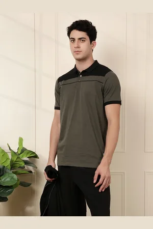WROGN Men Olive Green Solid Slim Fit Solid Polo Pure Cotton T-shirt
