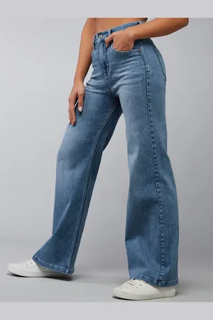 DOLCE CRUDO Women Wide Leg High-Rise Light Fade Stretchable Jeans