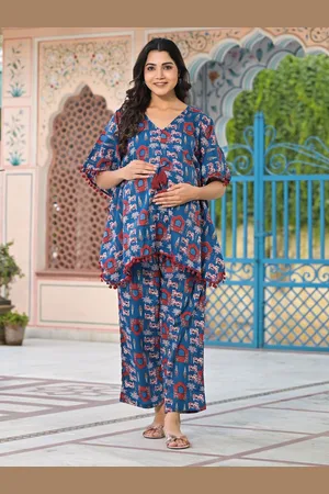 Aujjessa Women Printed Cotton Maternity Co-Ords