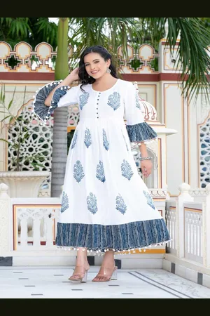 Moda Rapido Floral Printed Bell Sleeves Ethnic Dress